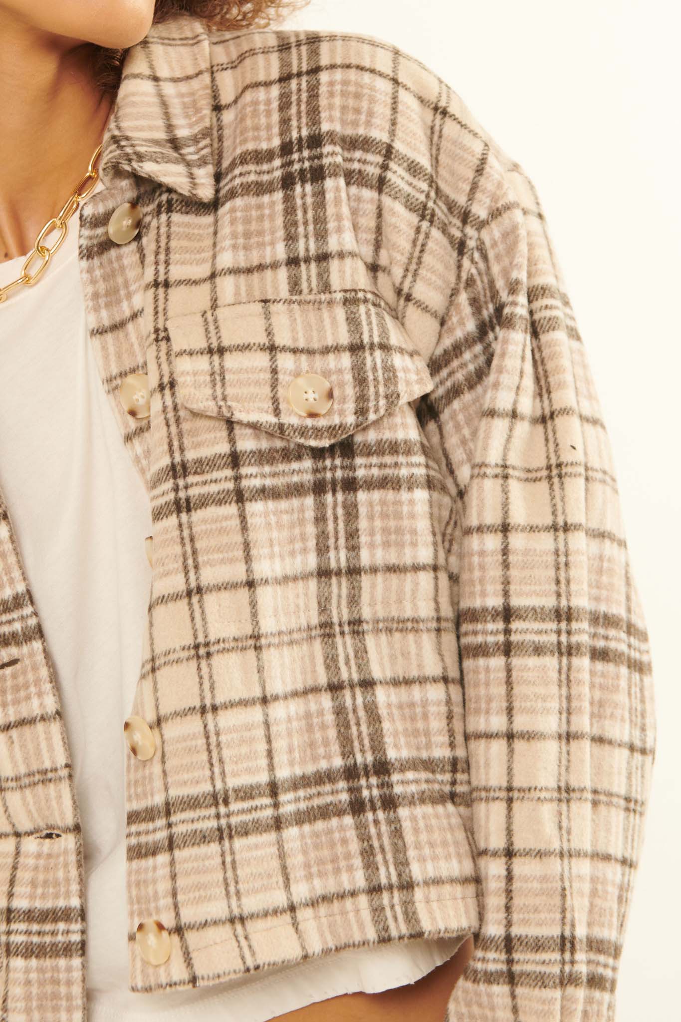 Finding Home Cropped Plaid Shirt Jacket - ShopPromesa