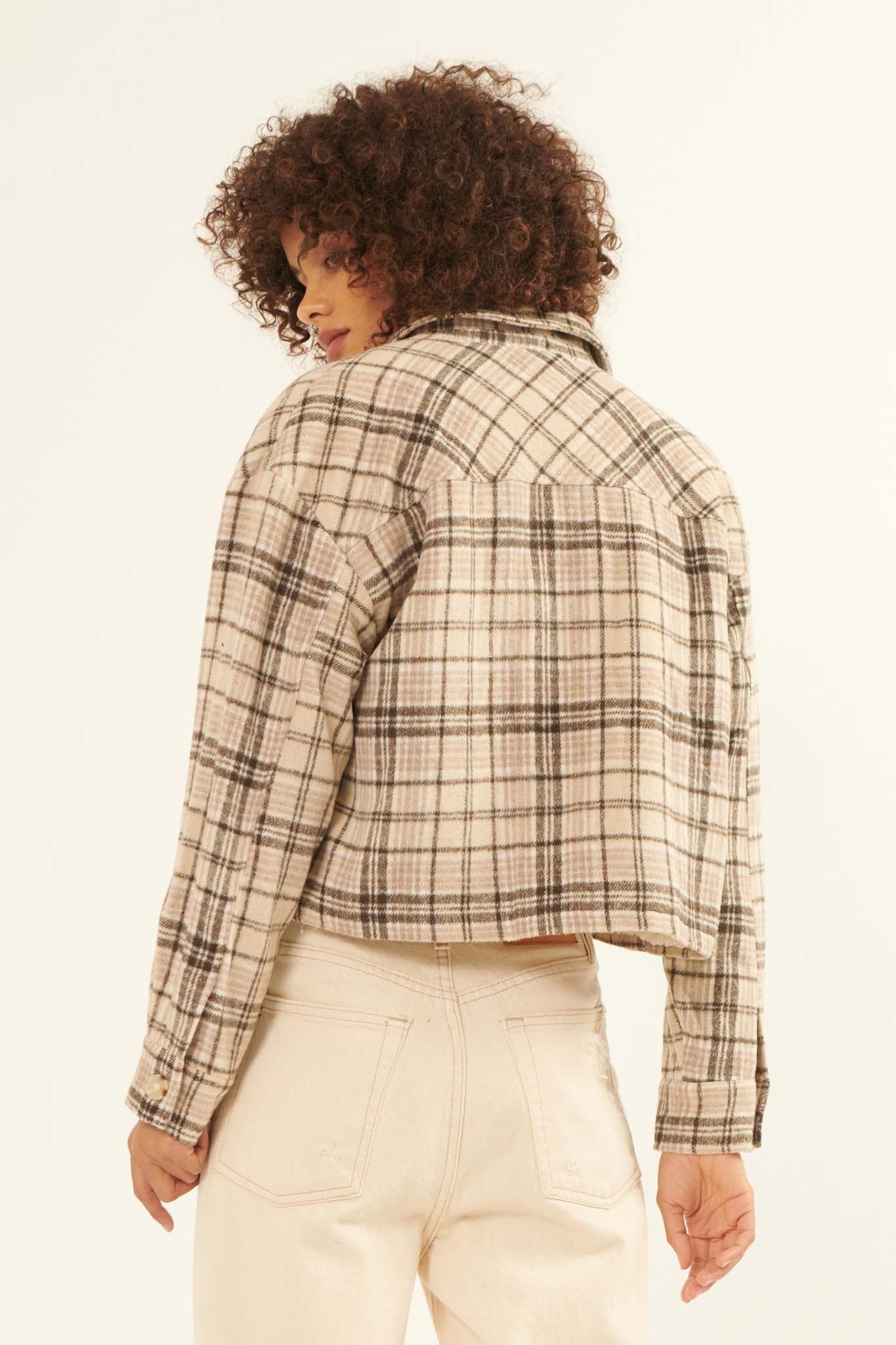 Finding Home Cropped Plaid Shirt Jacket - ShopPromesa