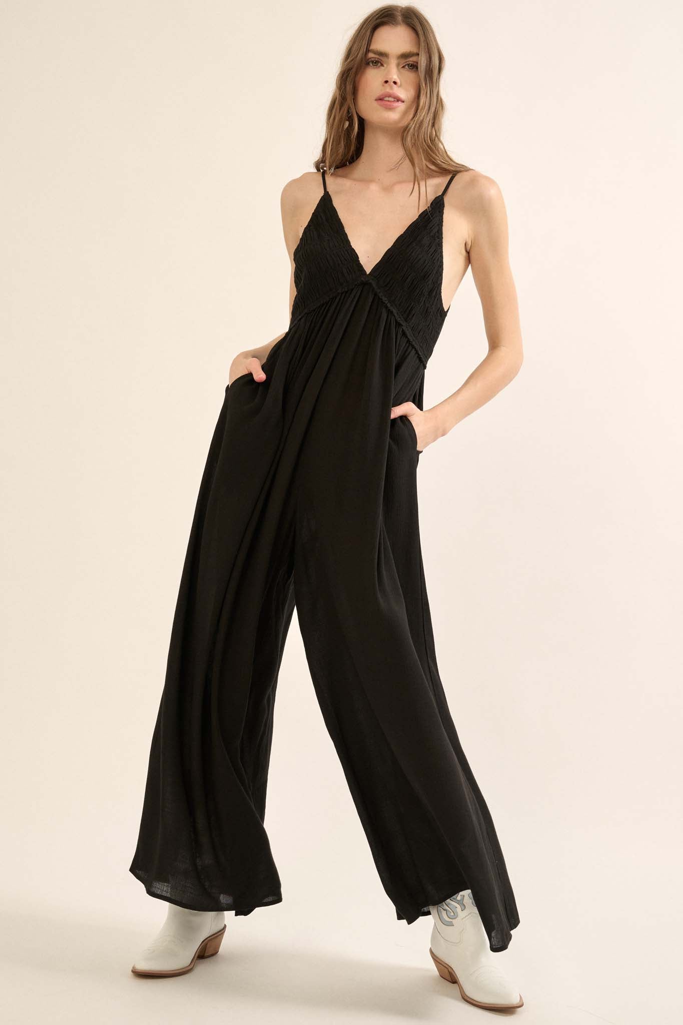 Last Resort Smocked Wide-Leg Halter Jumpsuit - ShopPromesa