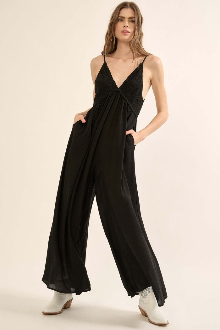 Last Resort Smocked Wide-Leg Halter Jumpsuit - ShopPromesa