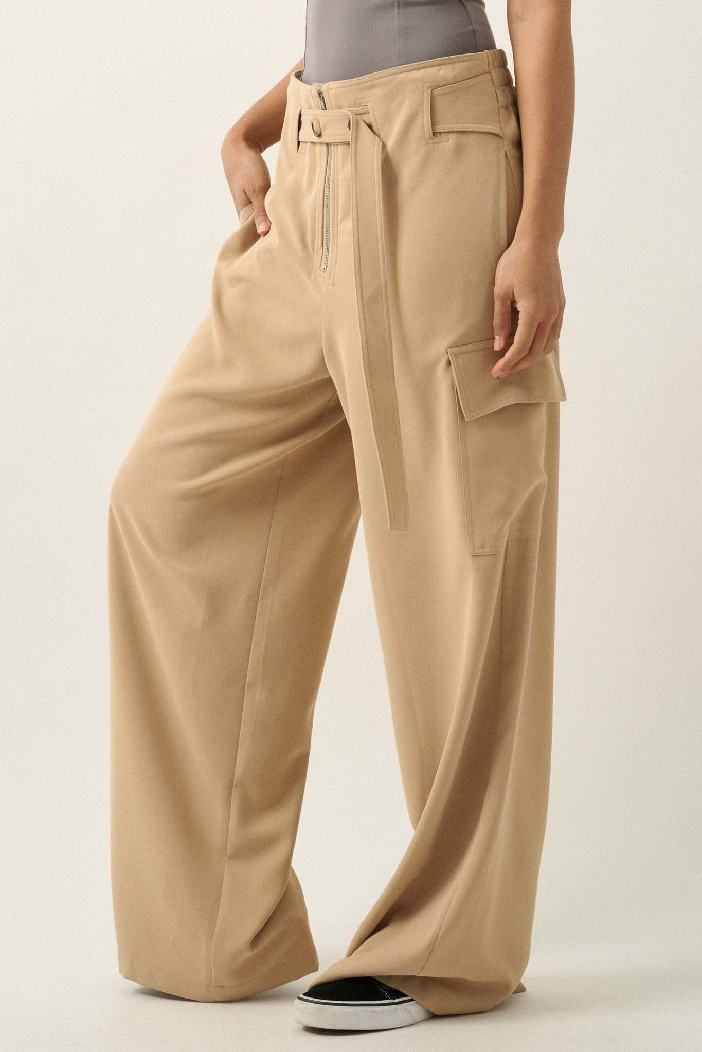 Take It in Stride Belted Wide-Leg Cargo Pants - ShopPromesa