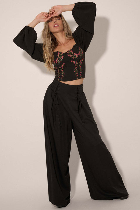 Large and In Charge Wide-Leg Lace-Up Pants - ShopPromesa