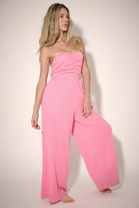 Smocked Jersey Wide-Leg Strapless Tube Jumpsuit - ShopPromesa