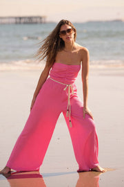 Smocked Jersey Wide-Leg Strapless Tube Jumpsuit - ShopPromesa