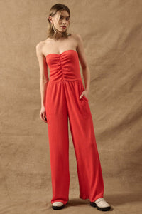 Smocked Jersey Wide-Leg Strapless Tube Jumpsuit - ShopPromesa