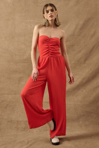 Smocked Jersey Wide-Leg Strapless Tube Jumpsuit - ShopPromesa