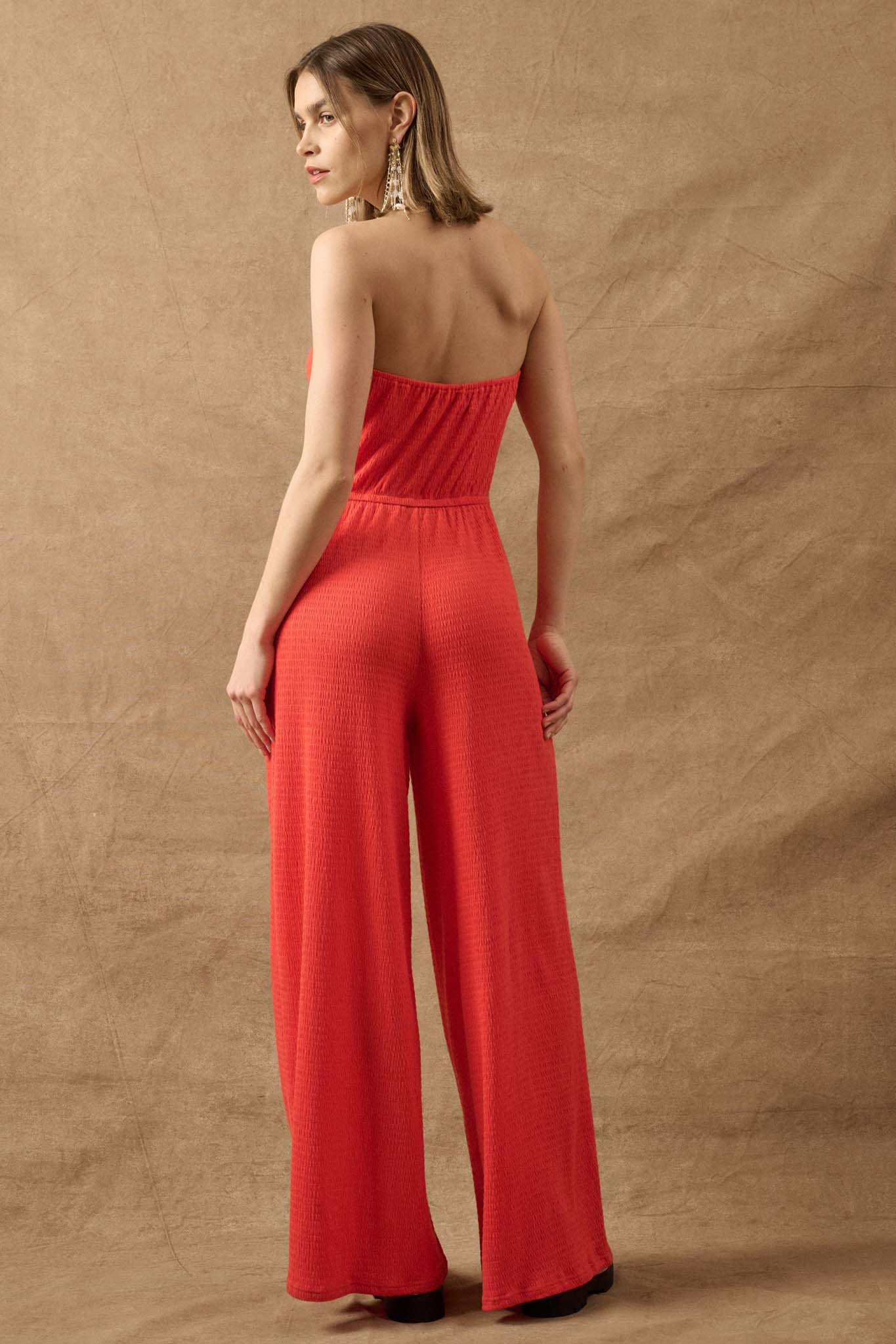 Smocked Jersey Wide-Leg Strapless Tube Jumpsuit - ShopPromesa