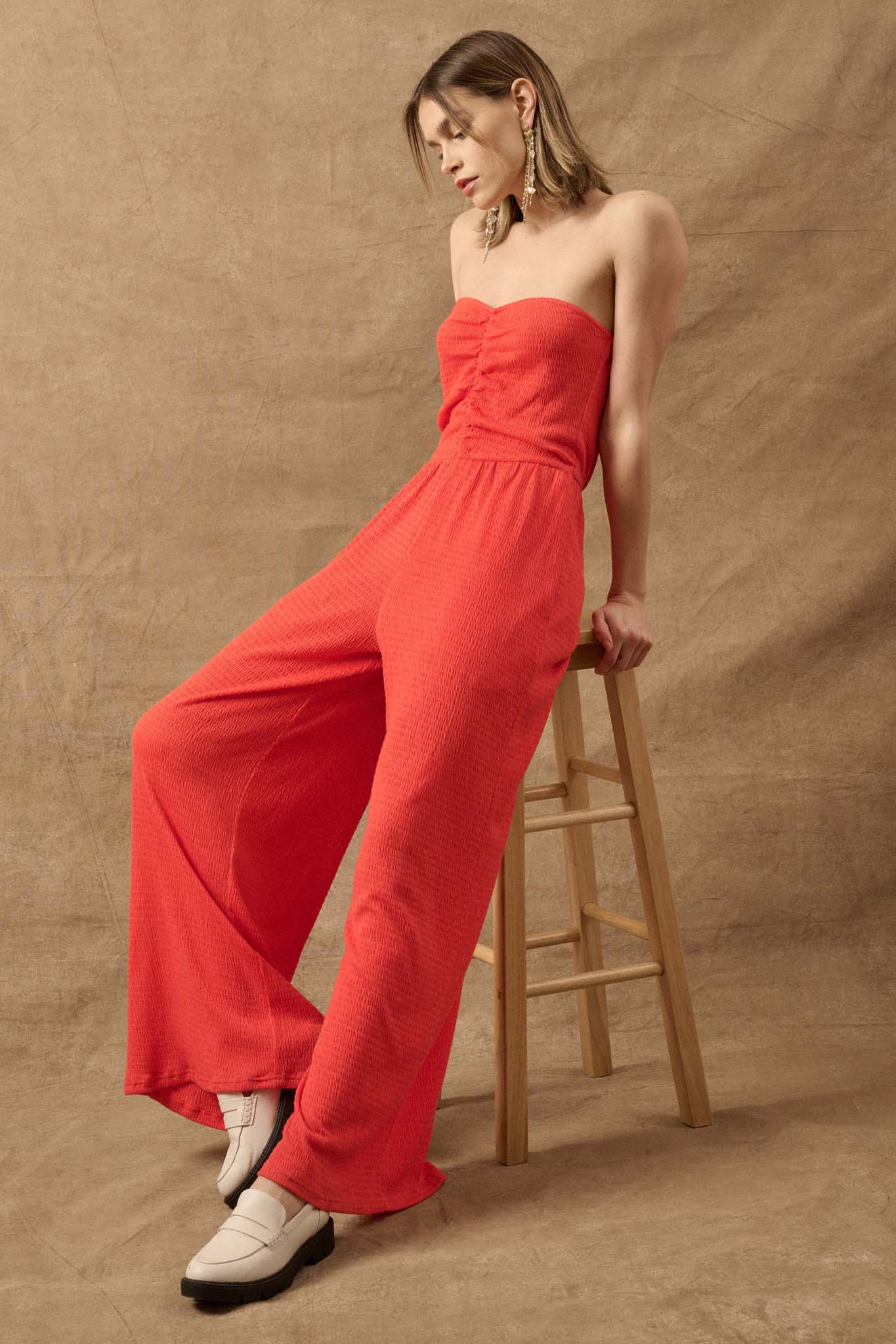 Smocked Jersey Wide-Leg Strapless Tube Jumpsuit - ShopPromesa