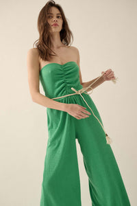 Smocked Jersey Wide-Leg Strapless Tube Jumpsuit - ShopPromesa