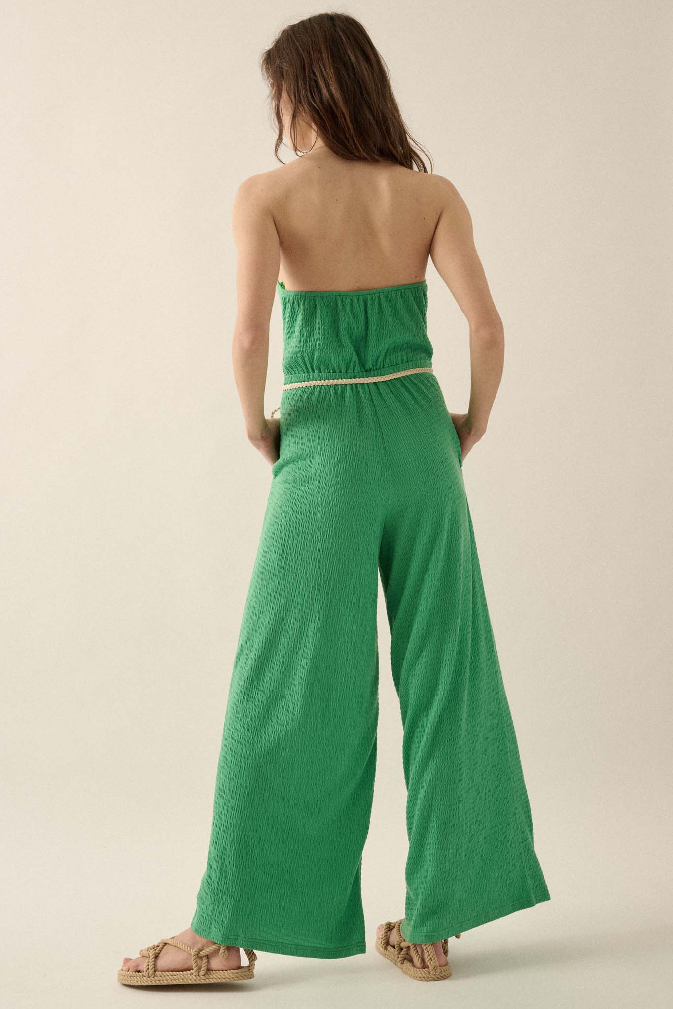 Smocked Jersey Wide-Leg Strapless Tube Jumpsuit - ShopPromesa