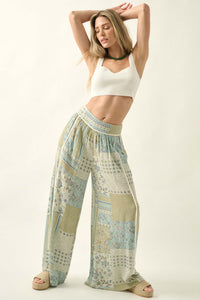 Inner Harmony Floral Patchwork-Print Wide-Leg Pants - ShopPromesa