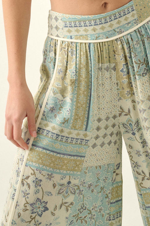 Inner Harmony Floral Patchwork-Print Wide-Leg Pants