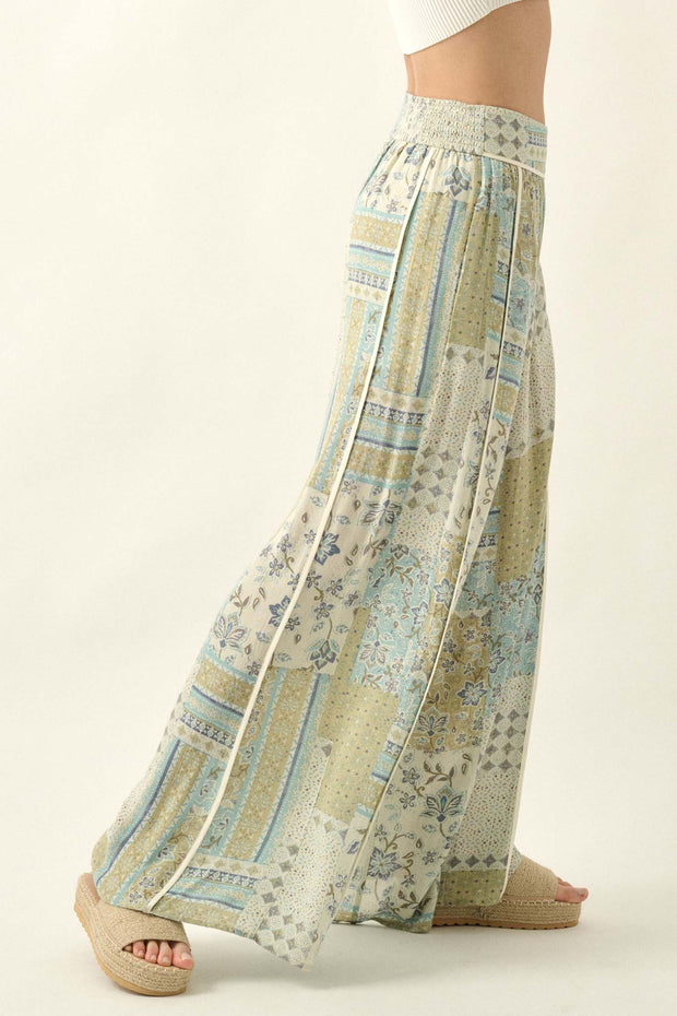 Inner Harmony Floral Patchwork-Print Wide-Leg Pants - ShopPromesa