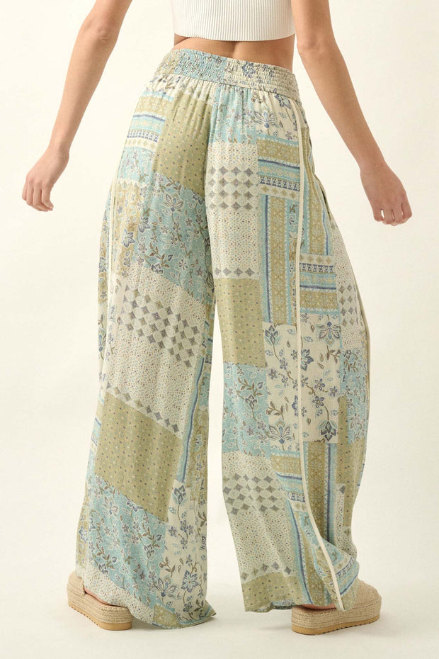 Inner Harmony Floral Patchwork-Print Wide-Leg Pants - ShopPromesa