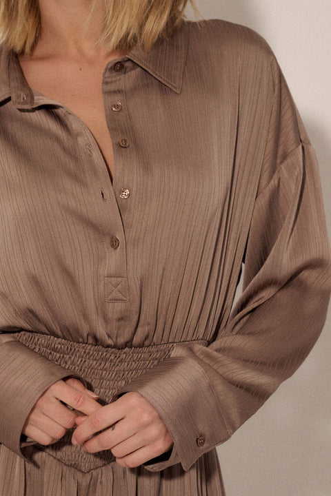 Silky Sensation Striped Satin Smocked Shirt Romper - ShopPromesa