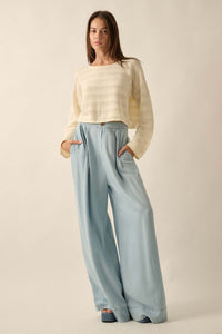 Out of the Blue Pleated Denim Wide-Leg Pants - ShopPromesa