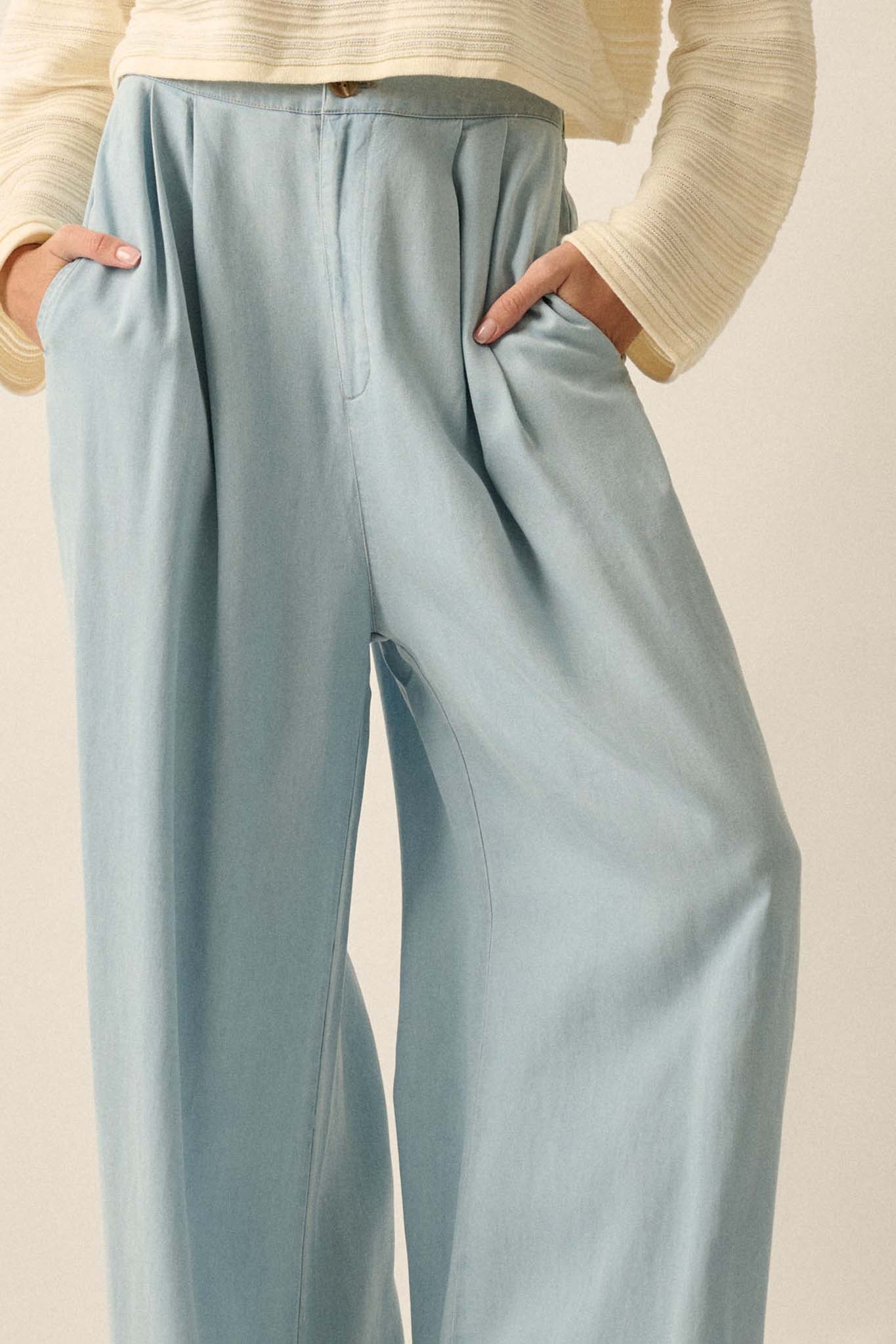 Out of the Blue Pleated Denim Wide-Leg Pants - ShopPromesa