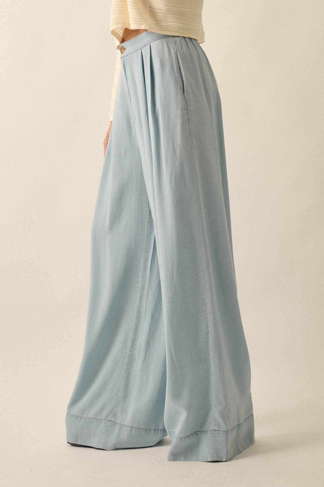 Out of the Blue Pleated Denim Wide-Leg Pants - ShopPromesa