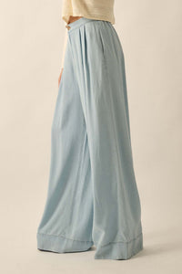 Out of the Blue Pleated Denim Wide-Leg Pants - ShopPromesa