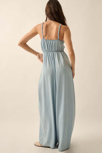 Into the Blue Smocked Denim Wide-Leg Jumpsuit - ShopPromesa