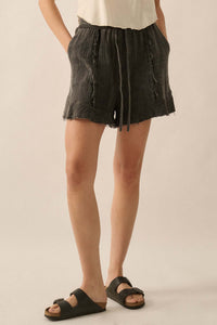 Ruffle and Ready Crinkle Cotton Raw-Edge Shorts - ShopPromesa