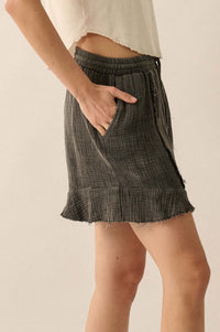 Ruffle and Ready Crinkle Cotton Raw-Edge Shorts - ShopPromesa