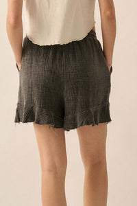 Ruffle and Ready Crinkle Cotton Raw-Edge Shorts - ShopPromesa