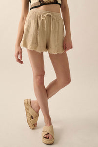 Ruffle and Ready Crinkle Cotton Raw-Edge Shorts - ShopPromesa