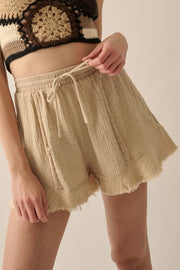 Ruffle and Ready Crinkle Cotton Raw-Edge Shorts - ShopPromesa
