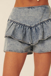 Flirty Dancing Acid-Wash Denim Ruffle Shorts - ShopPromesa