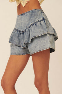 Flirty Dancing Acid-Wash Denim Ruffle Shorts - ShopPromesa