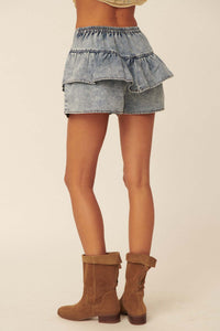 Flirty Dancing Acid-Wash Denim Ruffle Shorts - ShopPromesa