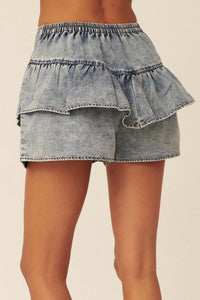 Flirty Dancing Acid-Wash Denim Ruffle Shorts - ShopPromesa