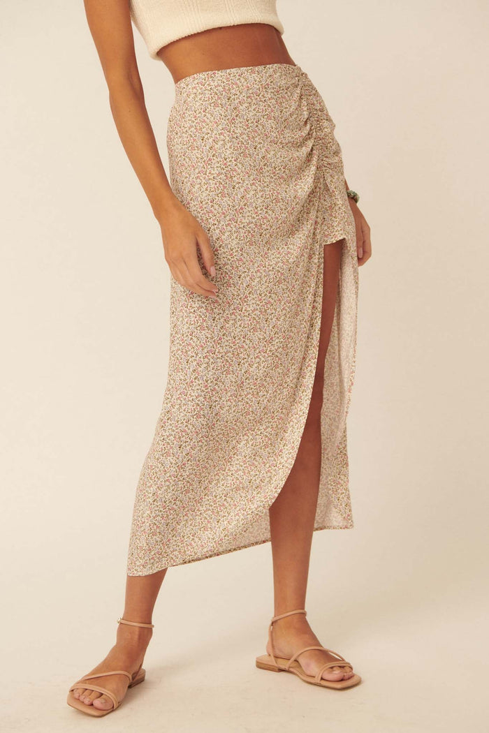 Lost in a Dream Ruched Floral-Print Midi Skort - ShopPromesa