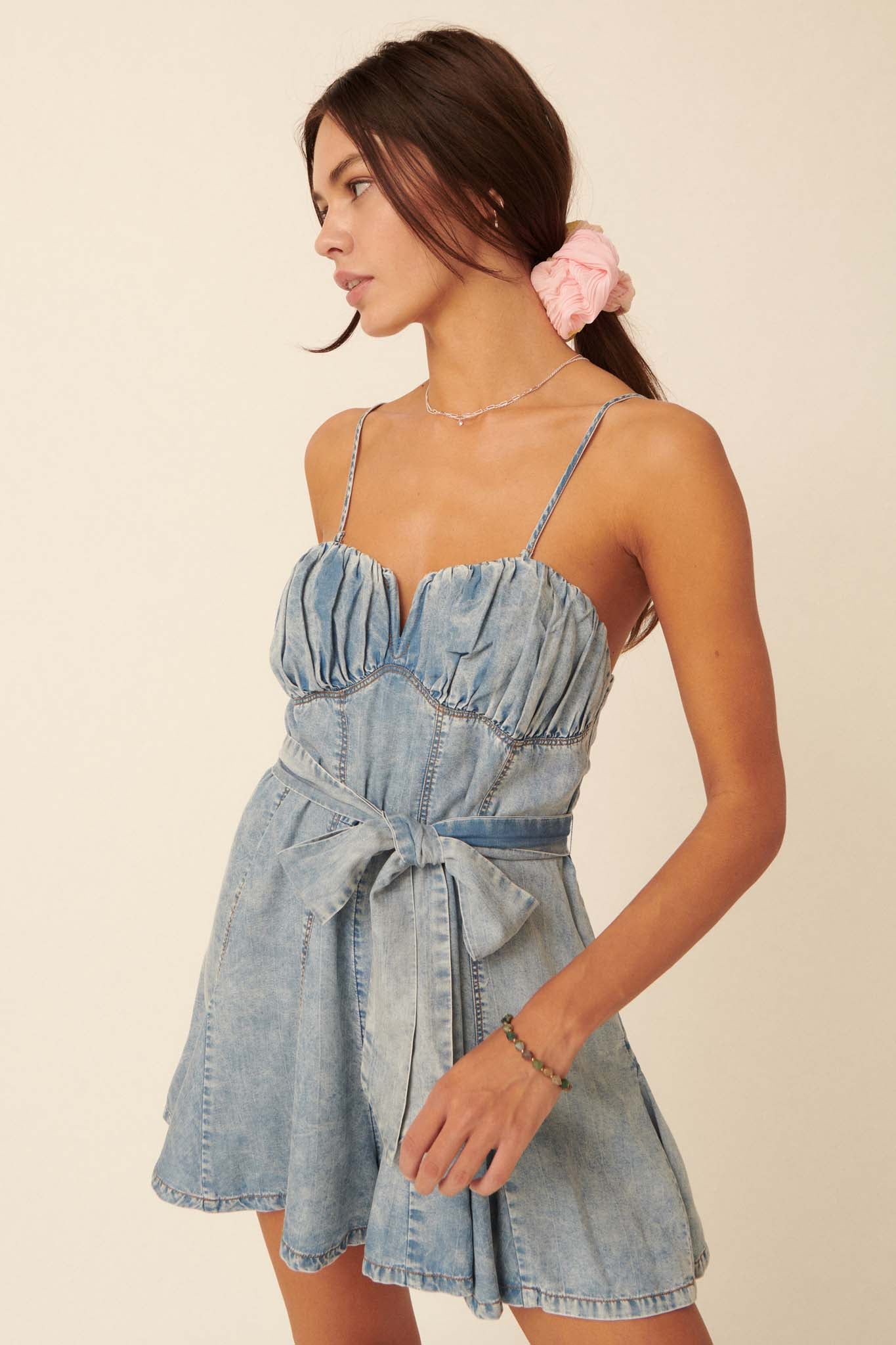 Counting Clouds Acid-Wash Denim Skort Romper - ShopPromesa