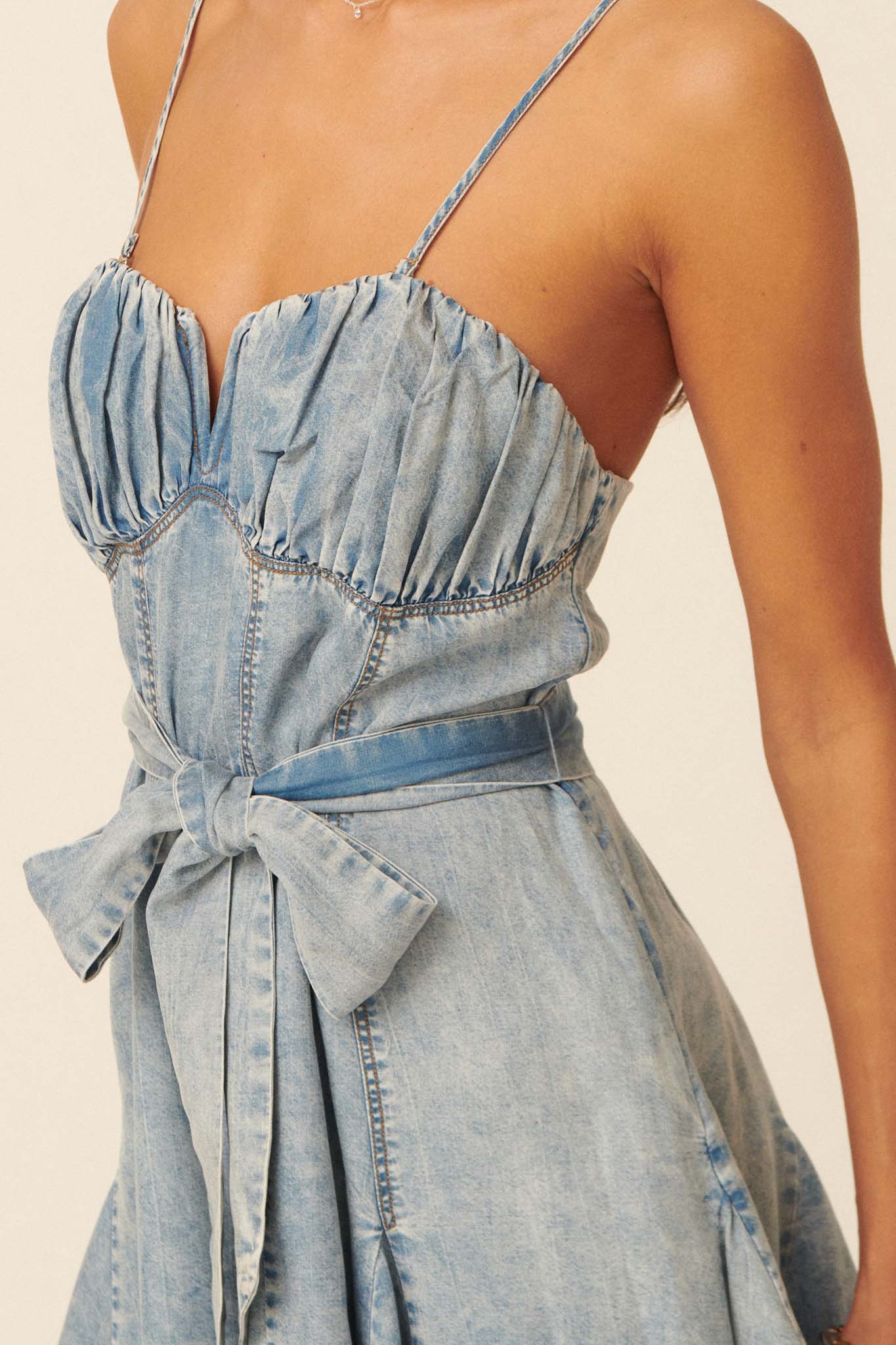 Counting Clouds Acid-Wash Denim Skort Romper - ShopPromesa