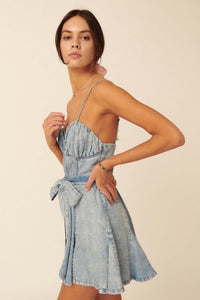 Counting Clouds Acid-Wash Denim Skort Romper - ShopPromesa