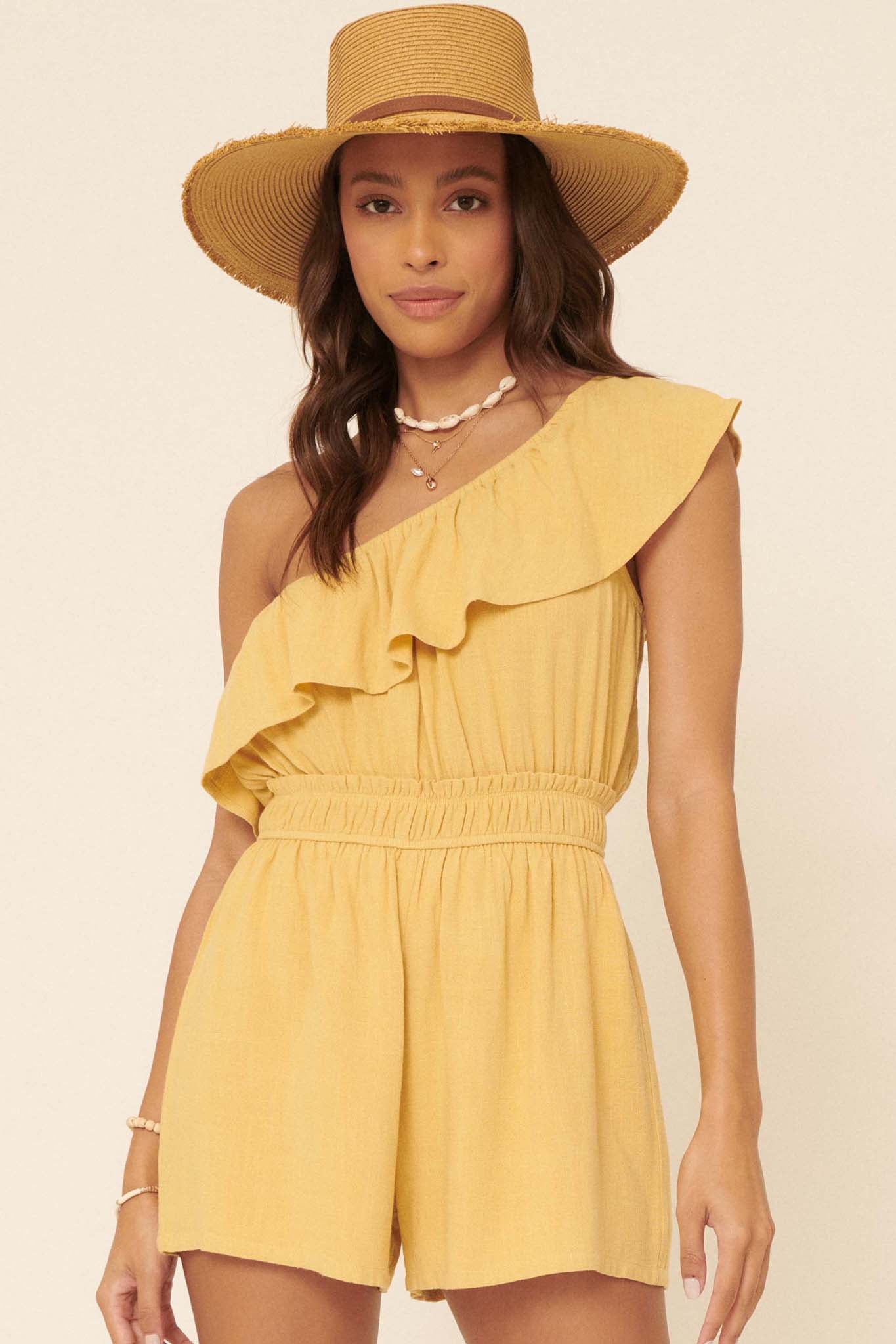 Feeling Free Ruffled One-Shoulder Romper - ShopPromesa