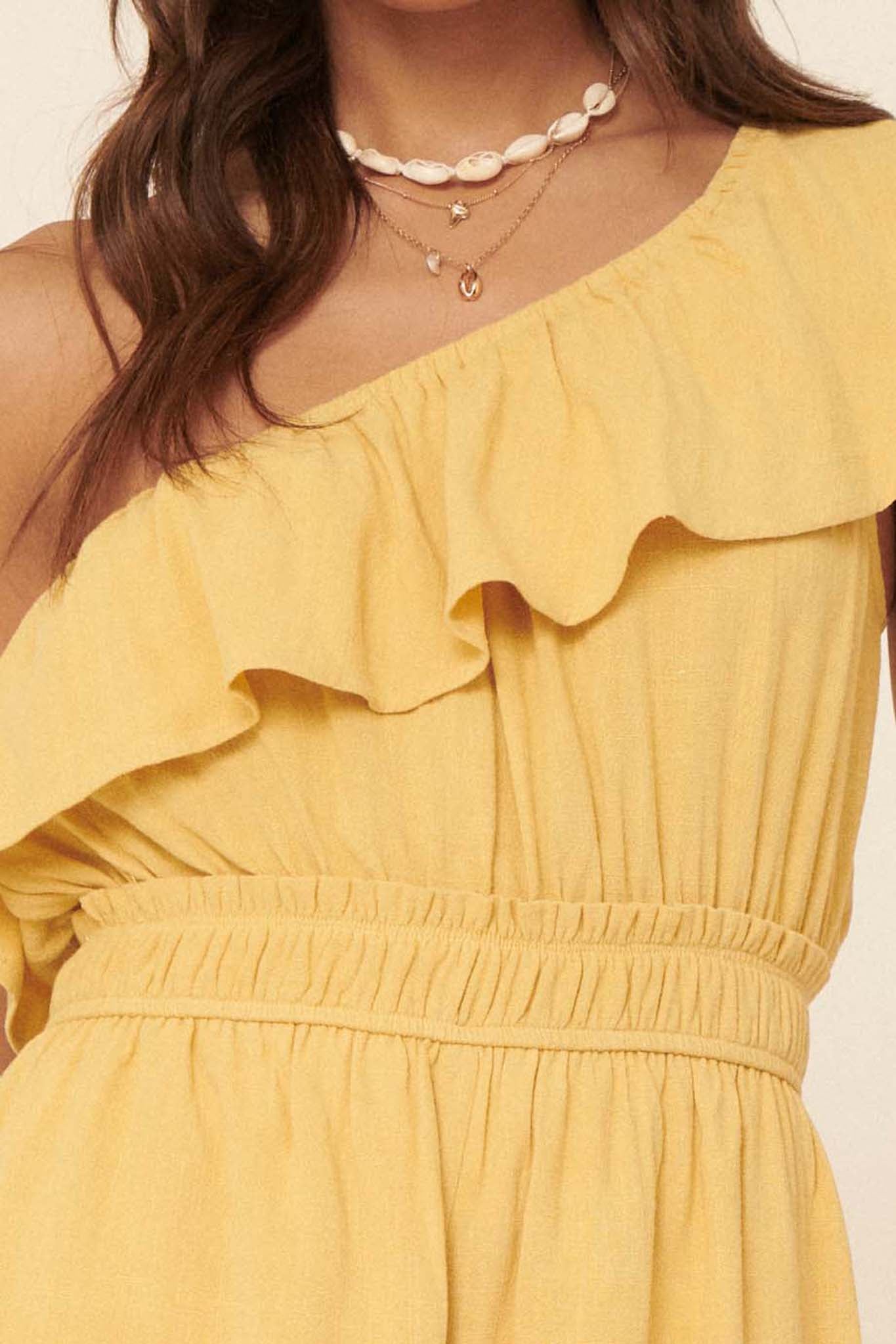 Feeling Free Ruffled One-Shoulder Romper - ShopPromesa