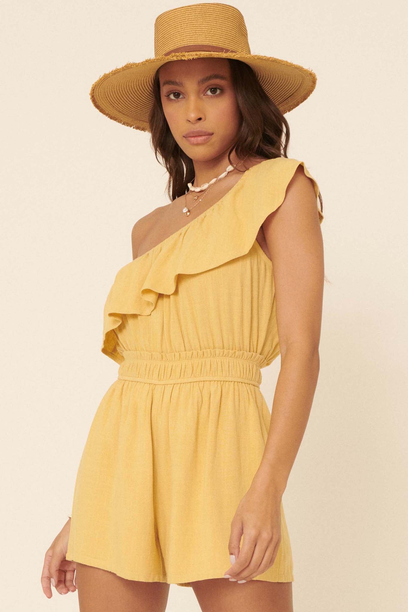 Feeling Free Ruffled One-Shoulder Romper - ShopPromesa