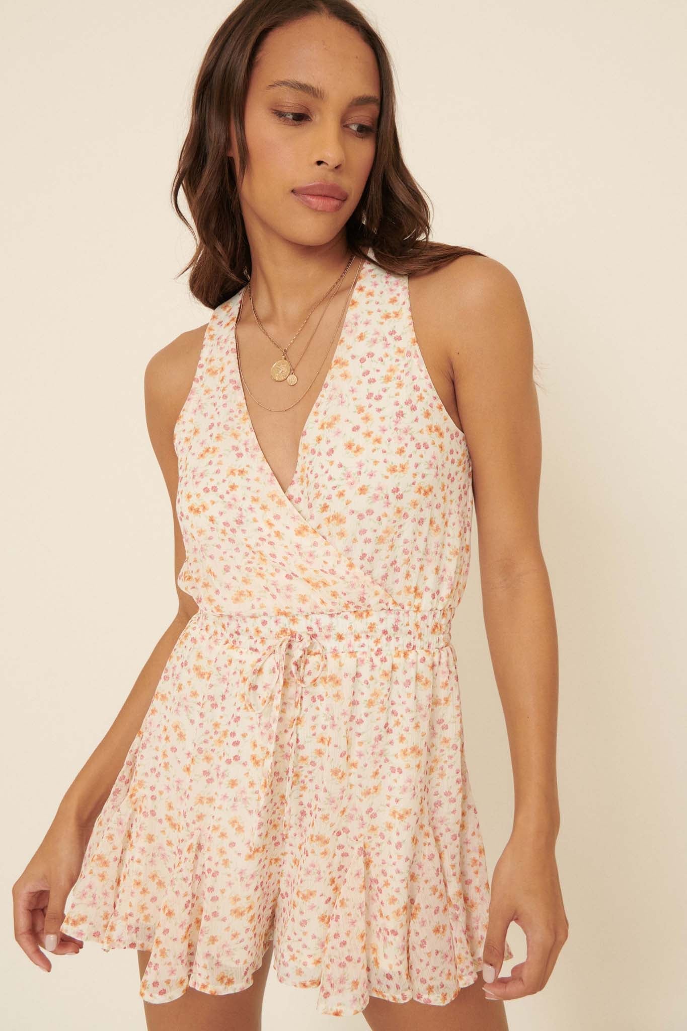 Graceful Blooms Floral Wide-Leg Surplice Romper - ShopPromesa