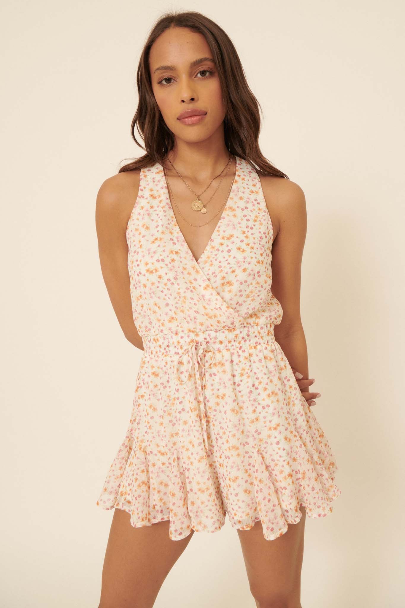 Graceful Blooms Floral Wide-Leg Surplice Romper - ShopPromesa