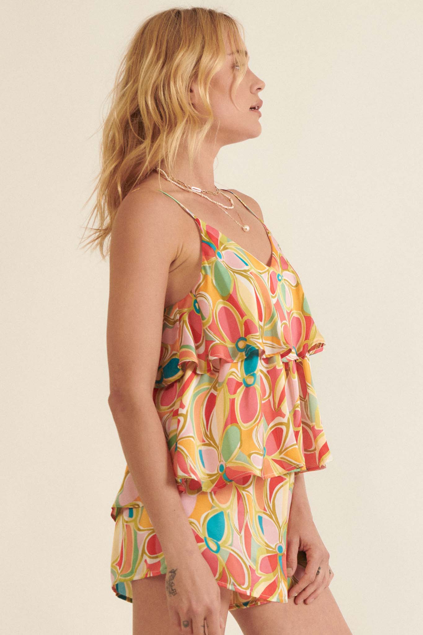 Dreaming in Color Tiered Floral Satin Romper - ShopPromesa