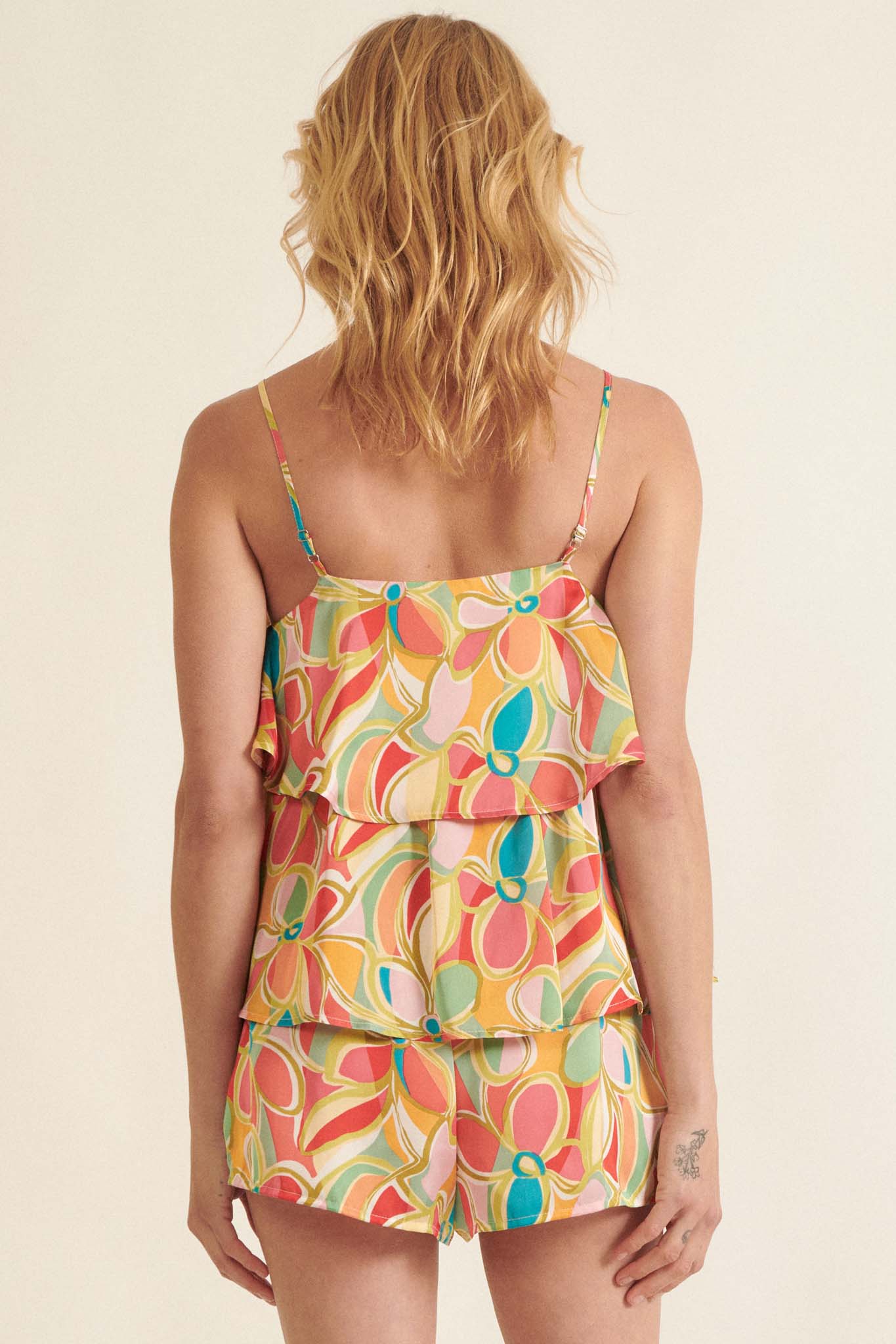 Dreaming in Color Tiered Floral Satin Romper - ShopPromesa