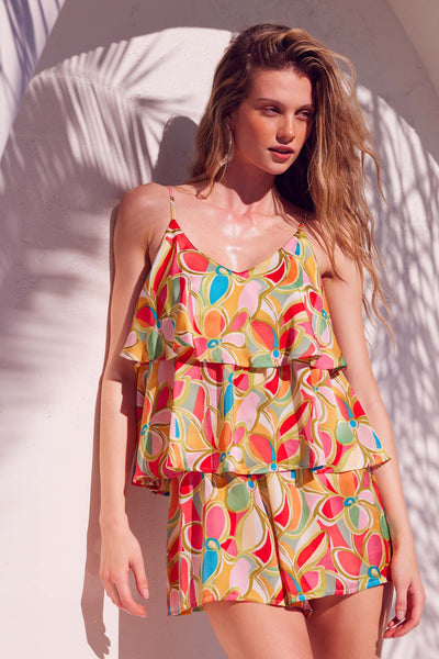 Dreaming in Color Tiered Floral Satin Romper