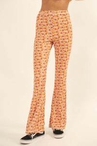 Awesome Blossoms Floral Rib-Knit Flare Pants - ShopPromesa