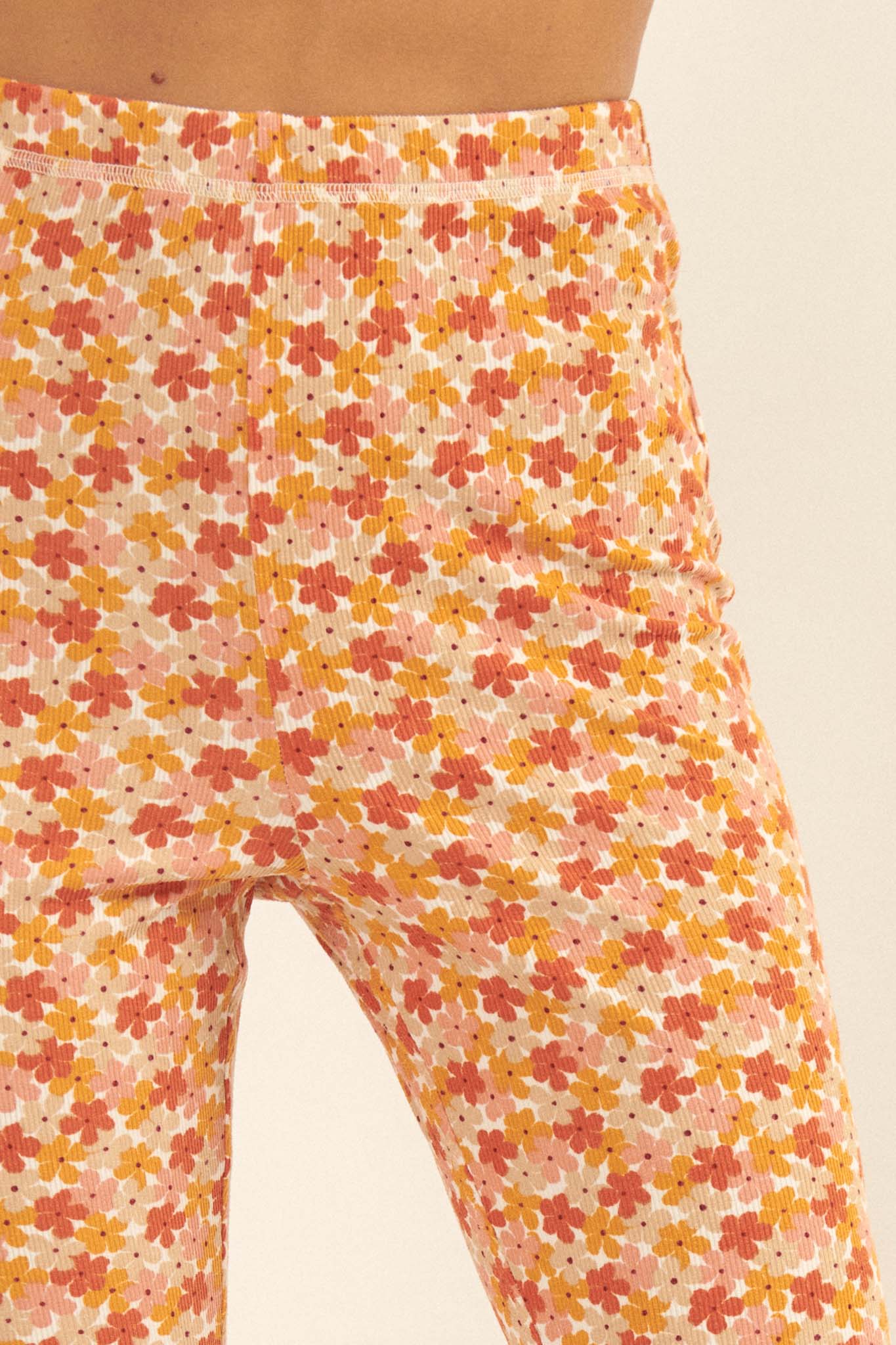 Awesome Blossoms Floral Rib-Knit Flare Pants - ShopPromesa