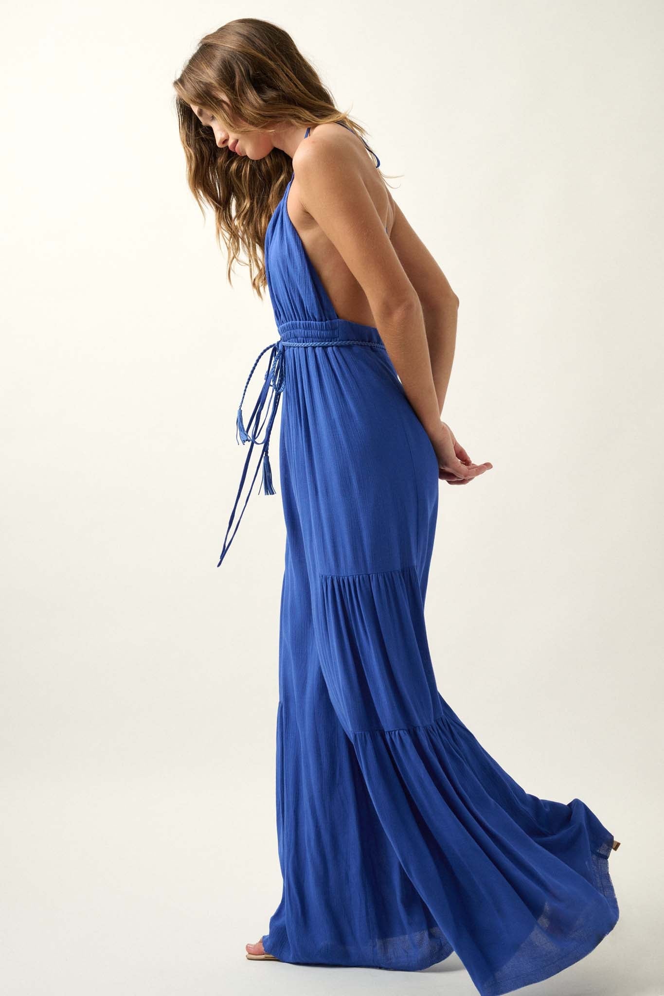 Tier Me Out Tiered Wide-Leg Crepe Halter Jumpsuit - ShopPromesa