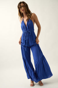 Tier Me Out Tiered Wide-Leg Crepe Halter Jumpsuit - ShopPromesa