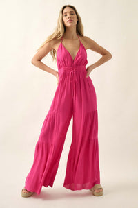 Tier Me Out Tiered Wide-Leg Crepe Halter Jumpsuit - ShopPromesa